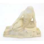 A late 19th / early 20thC Continental alabaster model of a seated female nude, in the manner of