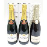 Champagne : Three 750ml bottles of champagne in gift boxes, comprising two bottles of Taittinger and