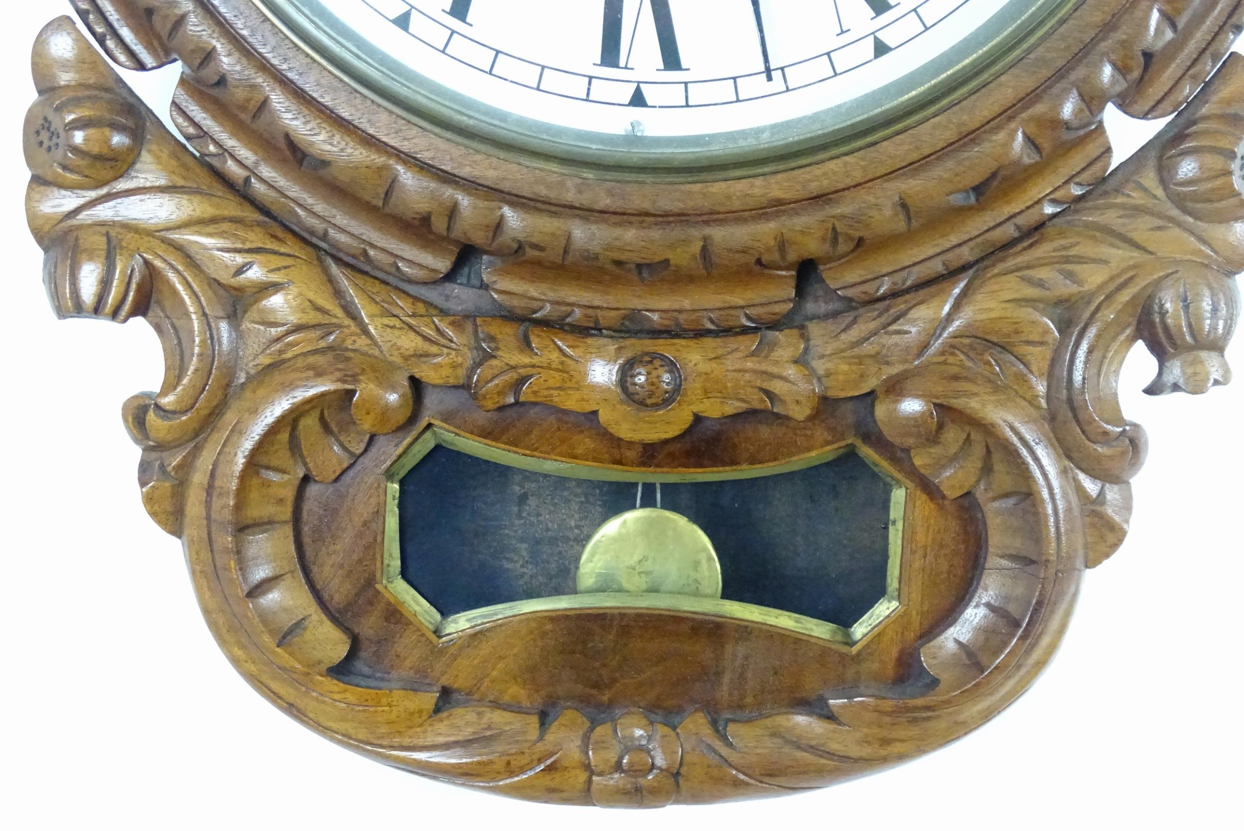 A 20thC drop dial wall clock. Dial approx 12" diameter. Approx. 22 1/2" long overall Please Note - - Image 8 of 9