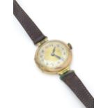 A 9ct gold cased wristwatch with Arabic numerals . The case bearing marks for Degoumois & Cie,