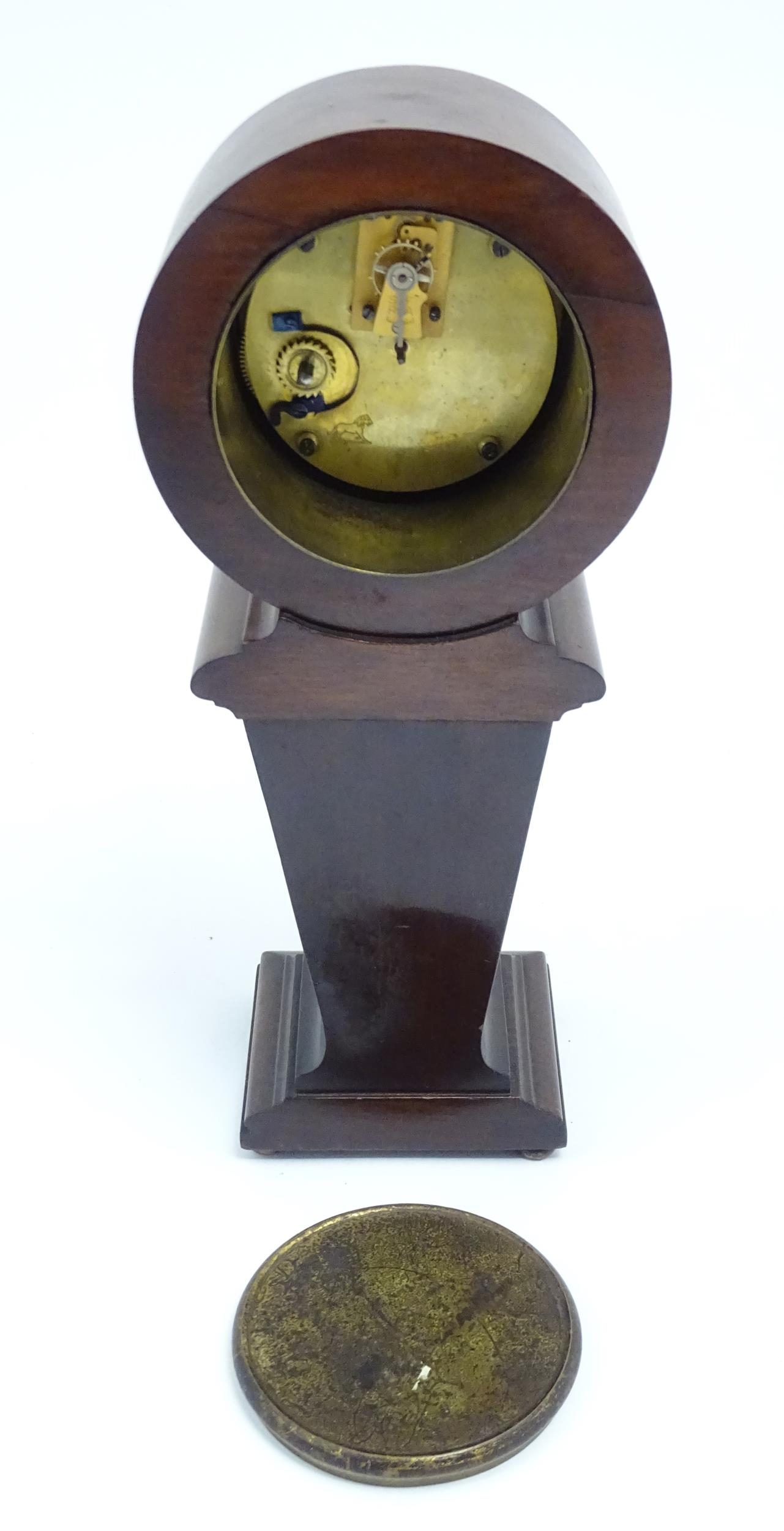 A mahogany mantle clock with inlaid detail and white enamel dial with movement by Duverdrey & - Image 8 of 9