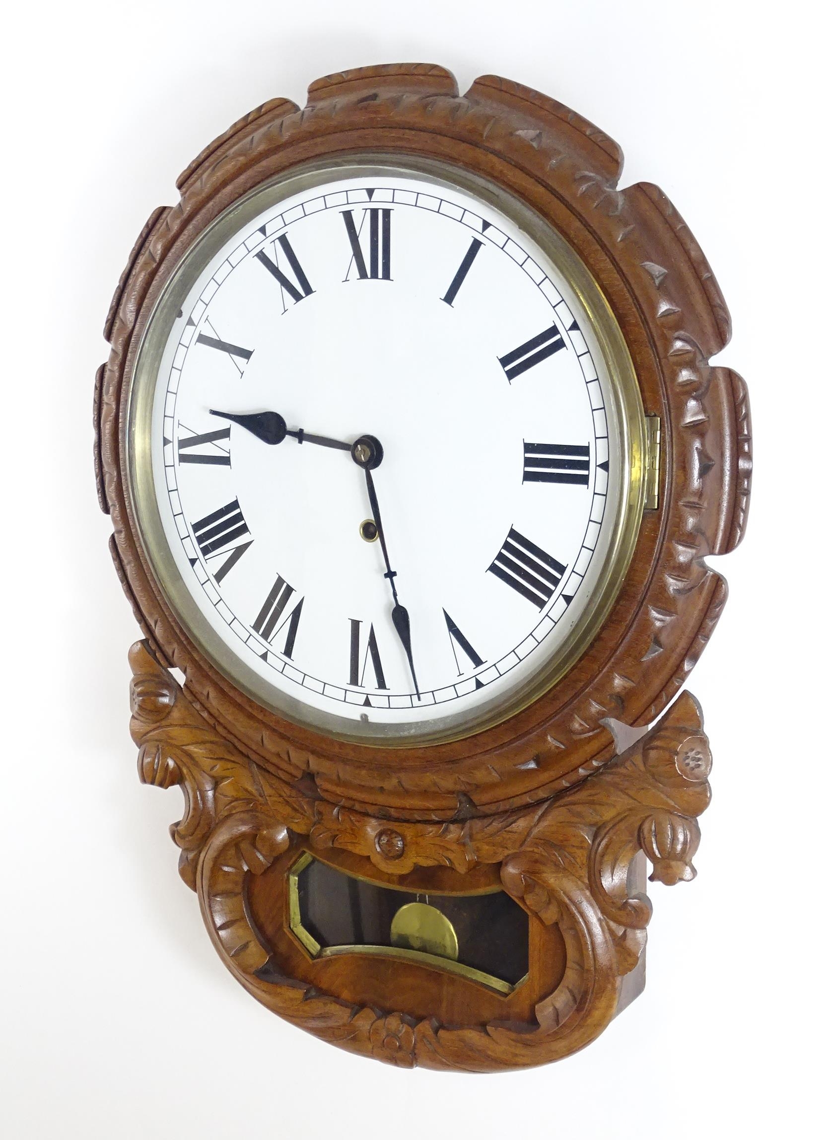 A 20thC drop dial wall clock. Dial approx 12" diameter. Approx. 22 1/2" long overall Please Note - - Image 6 of 9