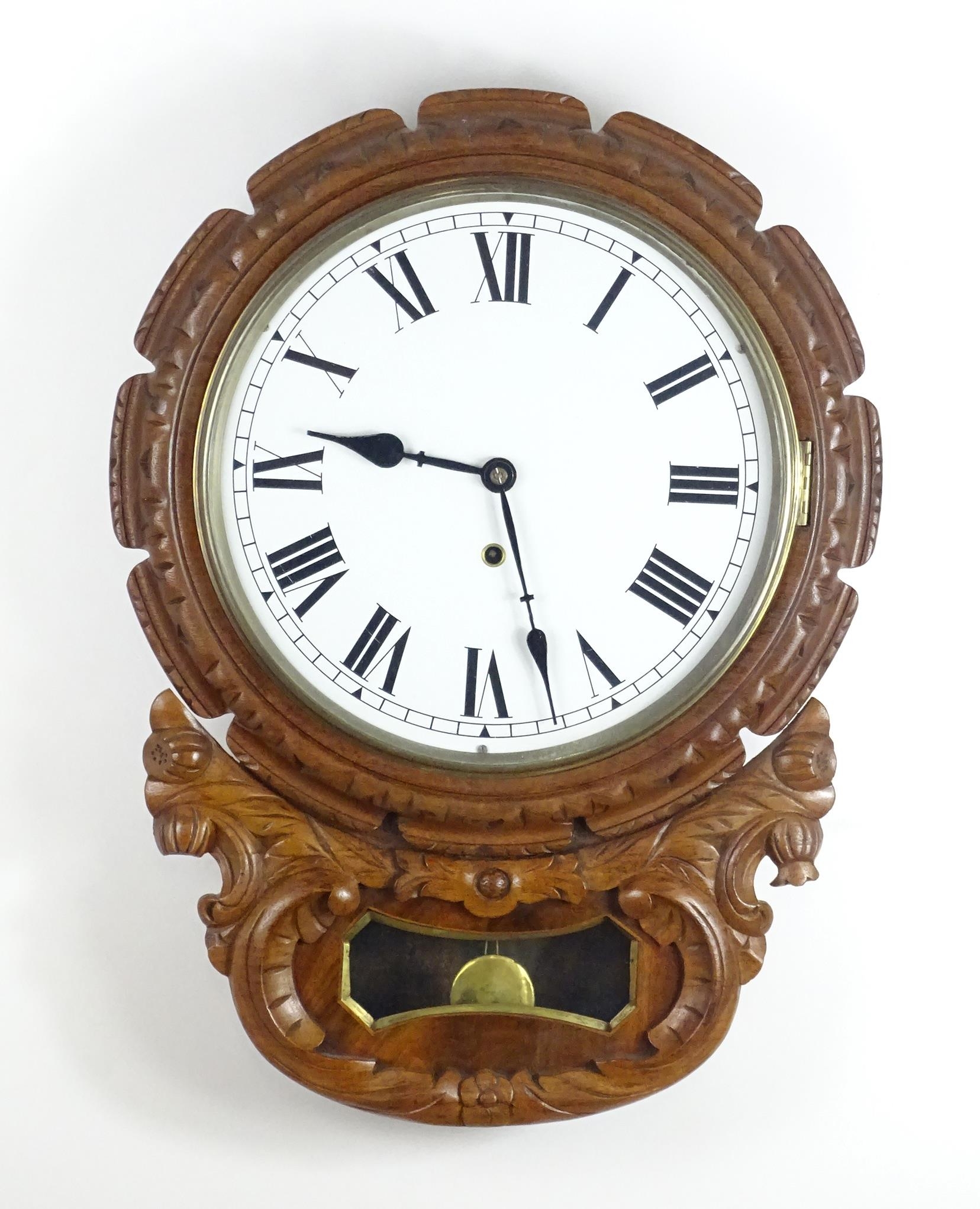 A 20thC drop dial wall clock. Dial approx 12" diameter. Approx. 22 1/2" long overall Please Note - - Image 4 of 9