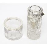 A cut glass atomiser with embossed silver lid hallmarked Birmingham 1910, maker J. H. Worrall, Son &