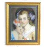 Late 19th / early 20th century, Pastel on paper, Two sisters, A portrait of two girls wearing