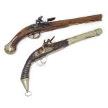 Militaria: a 19thC Ottoman/Asian flintlock belt pistol, the stock and barrel decorated with engraved