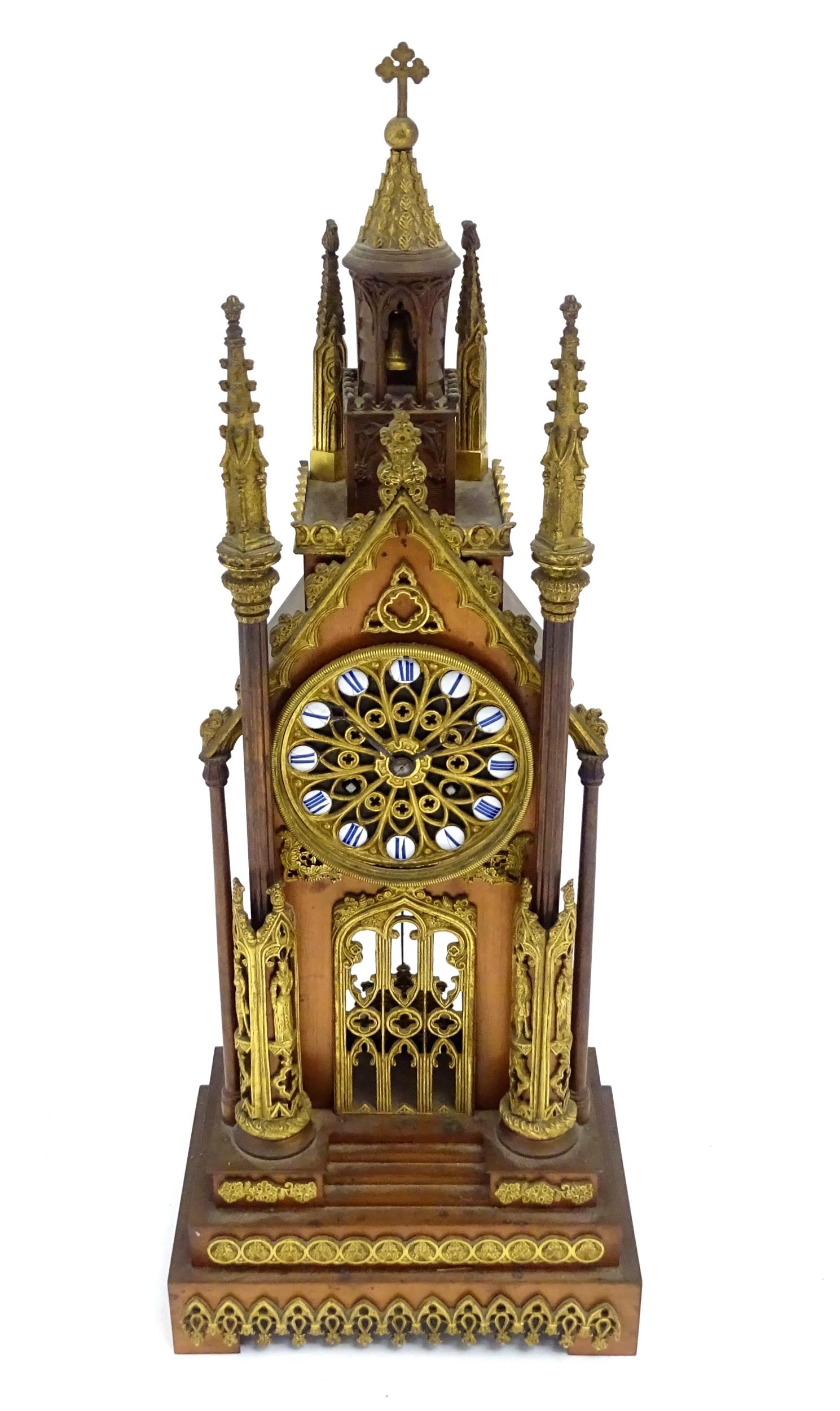 A French cathedral clock of gothic architectural design with ormolu mounts, having pointed finials - Image 2 of 16