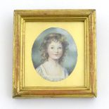 An 18thC watercolour on paper portrait miniature by John Hoppner depicting Charlotte Augusta