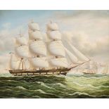 * Marine & Military. Two paintings of square-rigged ships, late 20th century