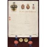 * Grant of Arms. Manuscript grant of arms for Hans Henry Konig, 1906