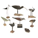 * Bird decoys. A group of 8 French painted wooden bird decoys, 1950s