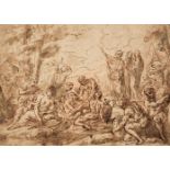 * Carlone (Giovanni Andrea, 1639-1697, attributed to). Gathering of Manna, pen and brown ink