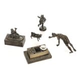 * Bronzes. A 19th-century French bronze inkstand and other items