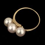 * Akoya Pearl Ring. A 14ct gold triple pearl ring