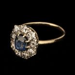 * Sapphire & Diamond Ring. A Victorian 14k diamond and sapphire cluster ring