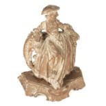 * Rococo Figure. An intriguing Rococo carved wood crinoline lady, probably 18th century