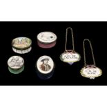 * Bilston Enamel Boxes. Four boxes including American Independence interest