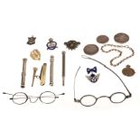 * Coins. George III steel spectacles, coins and other items