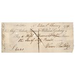 * Hastings (Warren, 1732-1818). Cheque made out by and signed ‘Warren Hastings’