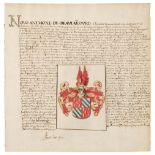 * Grant of Arms. Late 16th century manuscript copy of a Grant of Arms to Rolant Longin, 1555