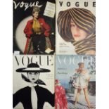 Vogue, a broken run of 84 volumes of vintage Vogue magazines, circa 1942-65