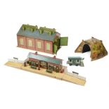 * Model Rail. A collection of Hornby Series O Gauge model rail tinplate buildings etc