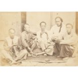 * China. Five seated Chinese men gambling, c. 1870s, albumen print