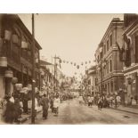 * China. Busy street scene in the French concession, Shanghai, c. 1890s, albumen print on card