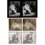 * Nudes. A group of 3 stereoscopic glass diapositives of female nudes, early 20th century