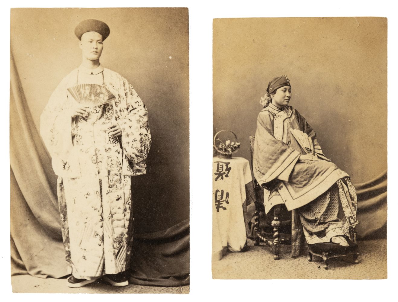 * China. A pair of unmounted carte-de-visite-size photographs of Chang the Giant and his wife, 1868