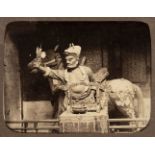 * China. Carved Chinese figure and horse in a Shanghai temple, c. 1870