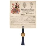 * Irish Grant of Arms. Manuscript Grant of arms issued to Charles Wybrants Higginbotham, 30 January