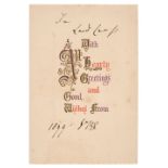 * Victoria (1819-1901). Autograph Christmas card signed, 'VRI', 1899