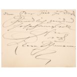 * Schumann (Clara, 1819-1896). Autograph Notecard Signed, ‘Clara Schumann’, 29 October 1882