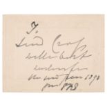 * Victoria (1819-1901). Autograph Christmas card signed, 'VRI', New Year 1890