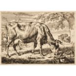 * Van de Velde (Adriaen, 1636-1672). Grazing cow with two Sheep, 1670
