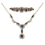 * Corundum Jewellery. A yellow and white metal corundum necklace and brooch