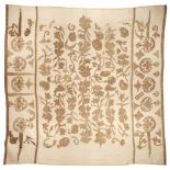 * Embroidered bedcover. Buratto-style embroidery on later support, possibly Italian, 18th century