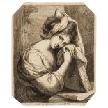 * Kauffmann (Angelica, 1741-1807). Woman Resting Her Head on a Book, 1770, etching