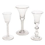 * Wine glasses. A collection of three 18th century wine glasses