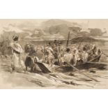 * Lançon (Auguste,1836-1887). Romanian Infantry crossing a River by Night, circa 1878