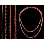 * Coral Necklaces. A double row of red coral graduated bead necklace