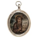 * Miniature painting. A devotional oval pendant miniature, Spanish, 18th century
