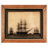 * HMS Britannia & HMS Royal Sovereign. A fine pair of reverse glass black silhouette paintings