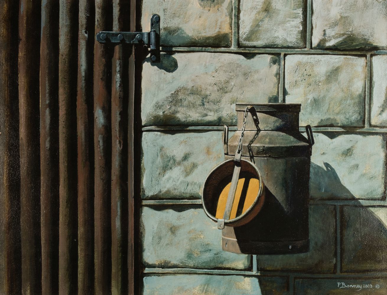 * Bonney (Peter, 1953-). Milk Can and Old Door, 2003, oil on board,