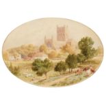 * Foster (Myles Birket, 1825-1899). Landscape with Tewkesbury Abbey