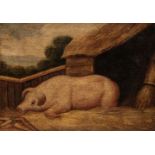 * Naive school. Pig in a sty, circa 1850