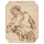 * Reni, Guido, Attributed to, Study of Abigail, drawing in pen and brown ink over red crayon