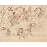 * Jusepe de Ribera, (1591-1652). Studies of Figures and Horses, pen and brown ink