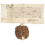 * Elizabethan Great Seal. Licence for alienation for £2; 3 April 1574